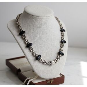 Vintage Taxco 950 Silver Onyx Necklace Choker 170g Heavy Mexican Estate